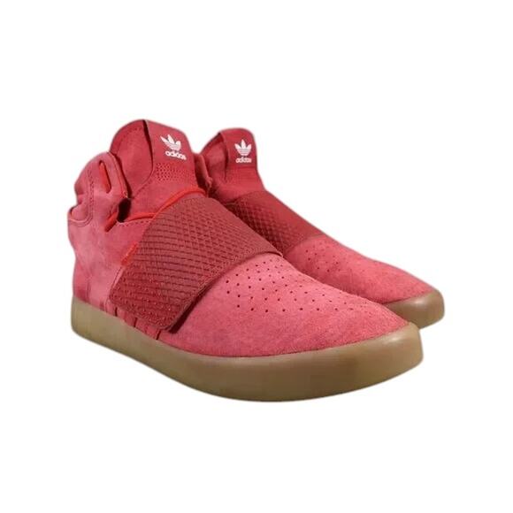 Adidas Shoes Mens 11 Sneakers Athletic Strap Trainer Tubular Invader Leather Red - Picture 1 of 15